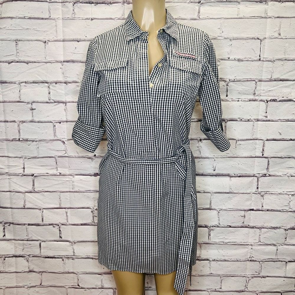Vineyard Vines Womens Black & White Checkered 3/4 Sleeve Button-Down Dress Size